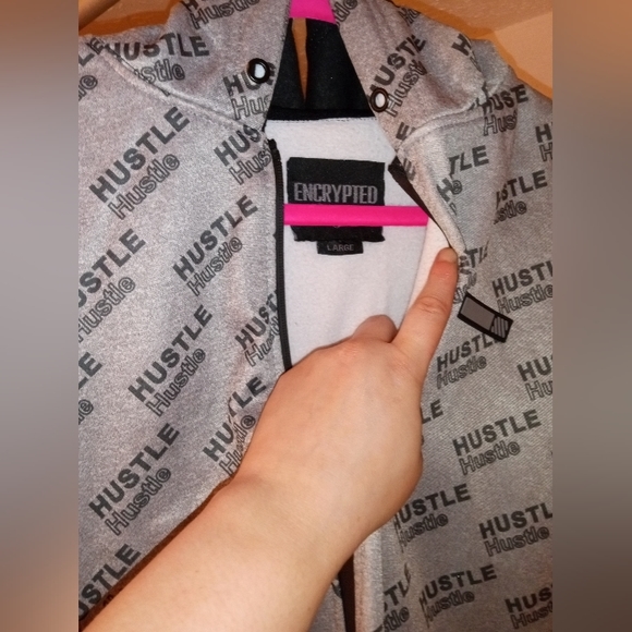 Men's grey Encrypted zip up hoodie. - Picture 3 of 3